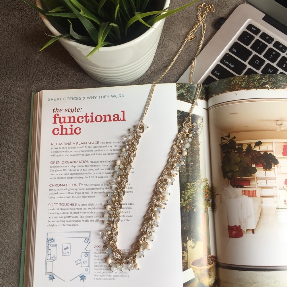 “Marcie” 22” Gold Toned and Cream Beaded Necklace